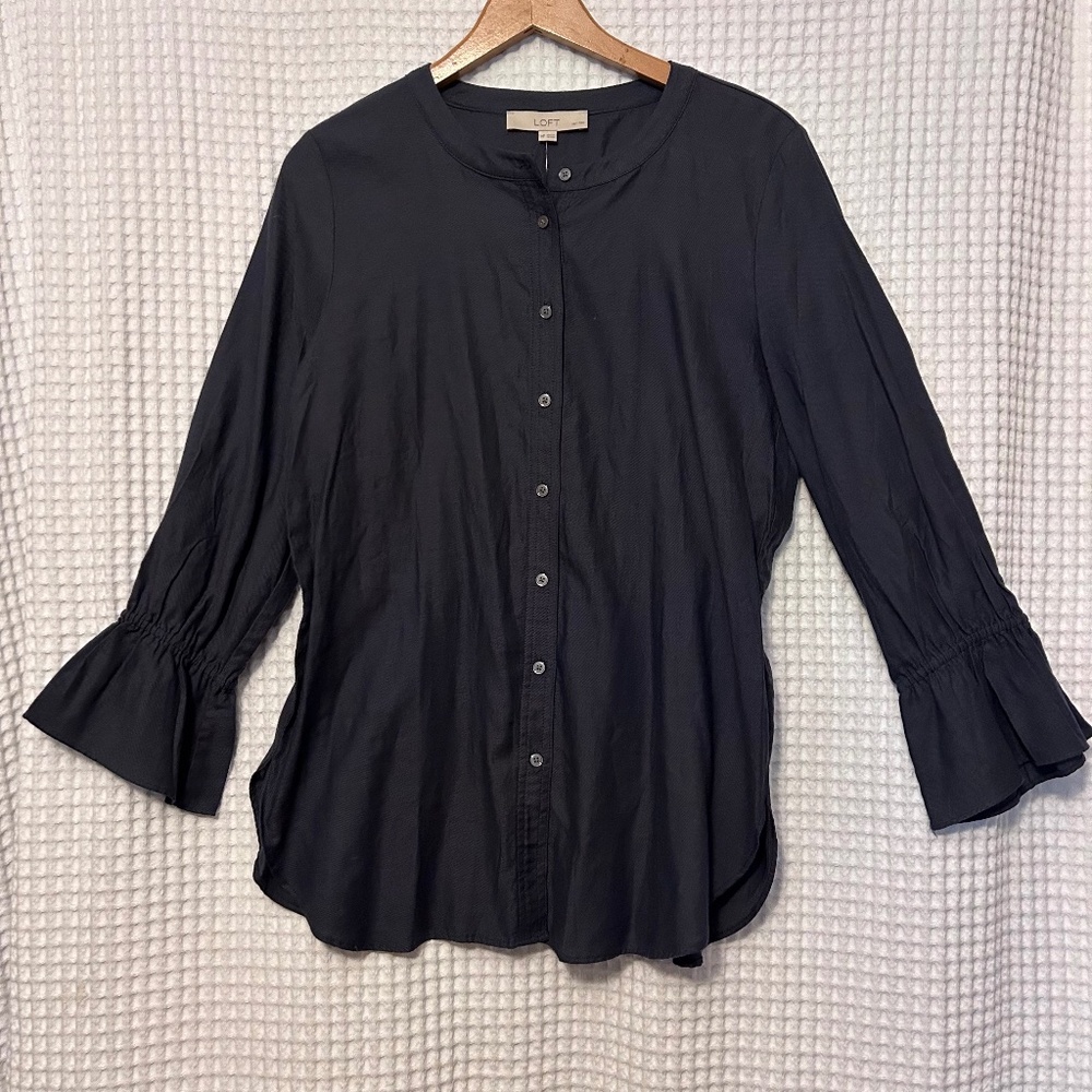 NWT  Blue LOFT Button Down Blouse Medium Petite
